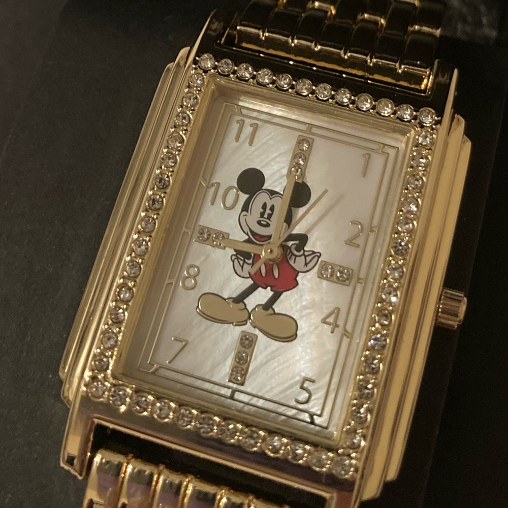 Disney Gold Tone Rectangular Mickey Mouse Watch NIB - Picture 2 of 5
